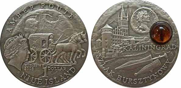 Острова Ниуэ, 2008 год. «Калининград», монета из серии «Янтарный путь», 1 доллар